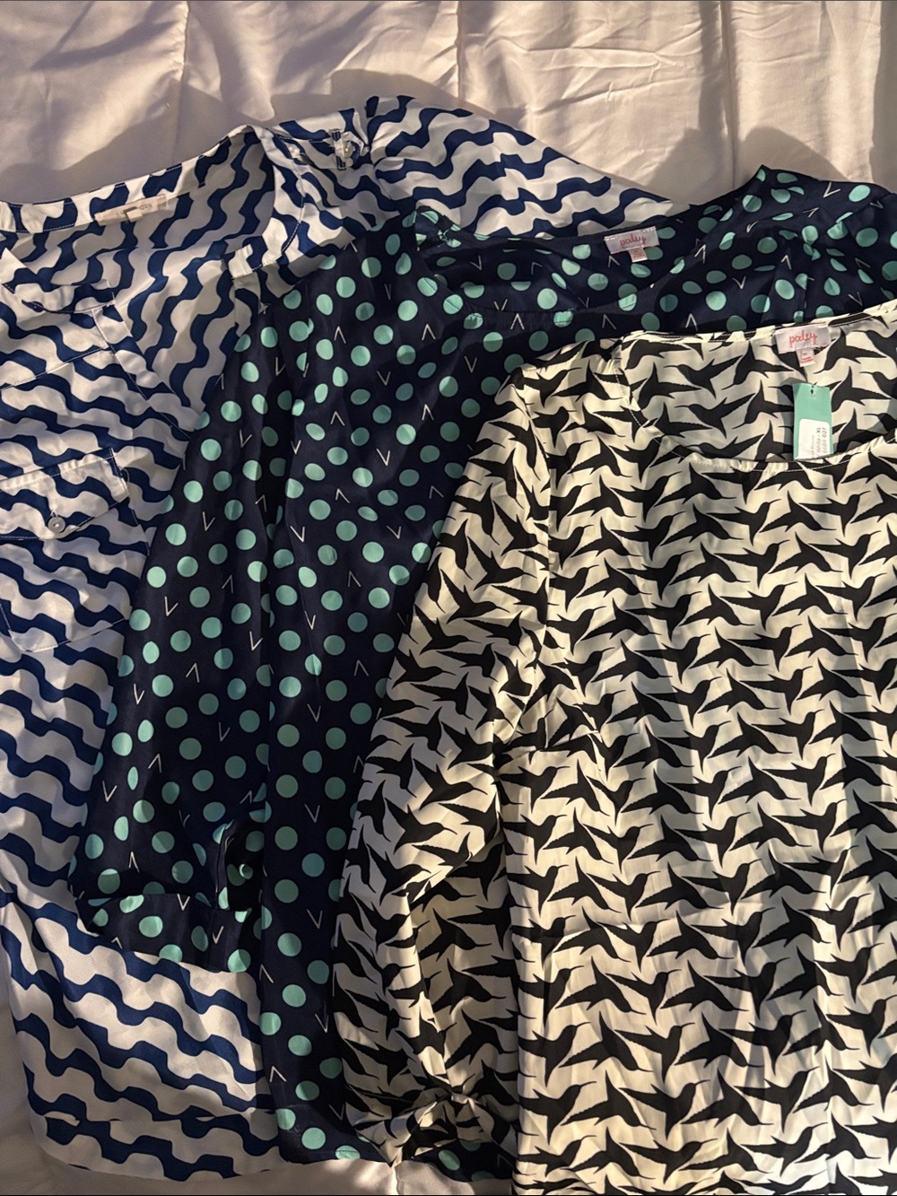Pixley Navy, White & Teal Patterned Blouse Trio
